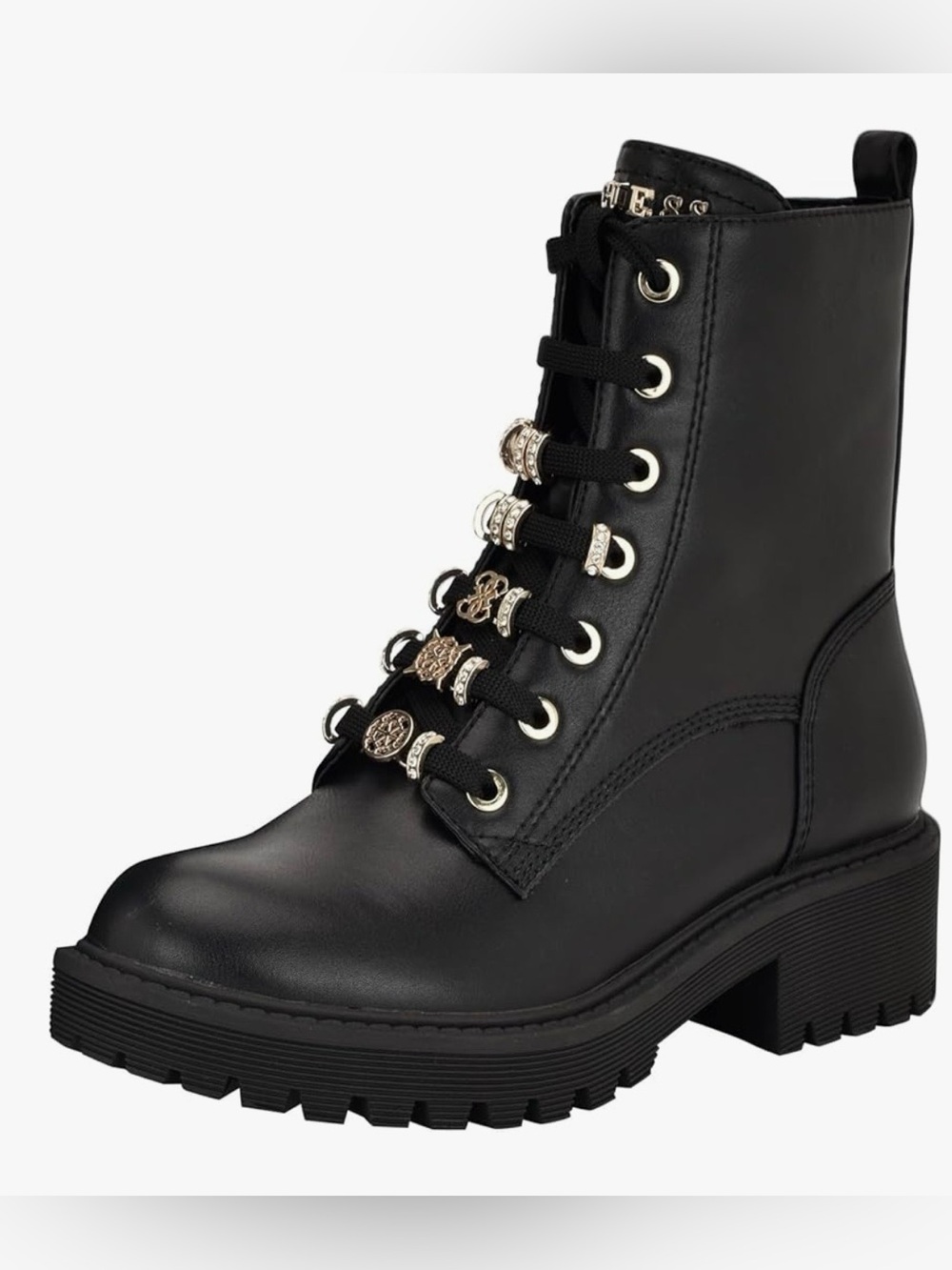 GUESS Black Lace-Up Combat Boots with Gold Eyelets NWOT - Picture 9 of 16